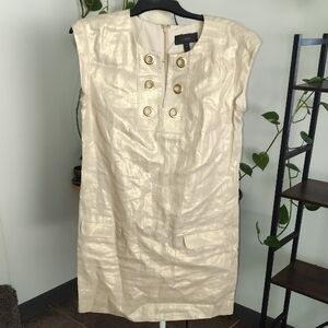 J. Crew Cream Metallic Dress with Gold Accents